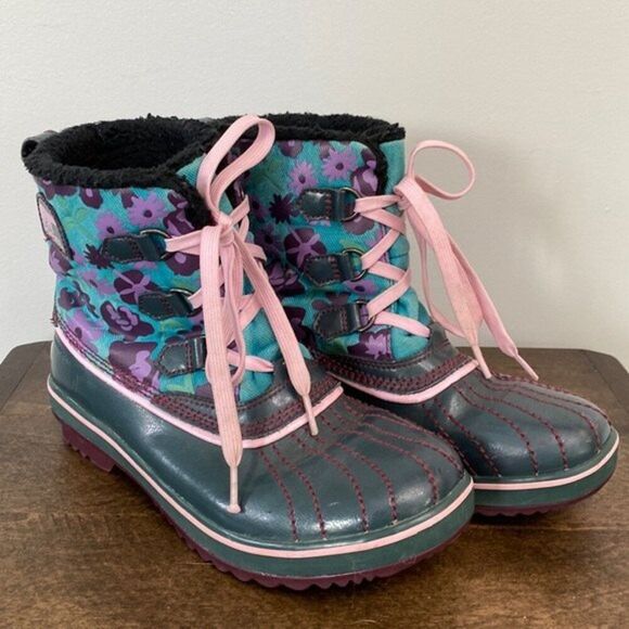 Sorel Emerald Tivoli Waterproof Rain/Winter Snow Boots Floral Print Warm Lining - Picture 1 of 16